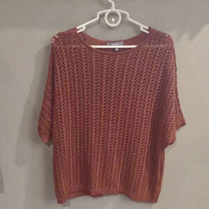 Marled Reunited  women's large short sleeve dark dusty rose soft crochet sweater